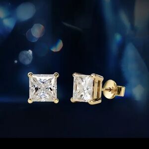 Gold Plated .925 Sterling & Moissanite Stud Earrings ~ 2.2 Total Carat Weight